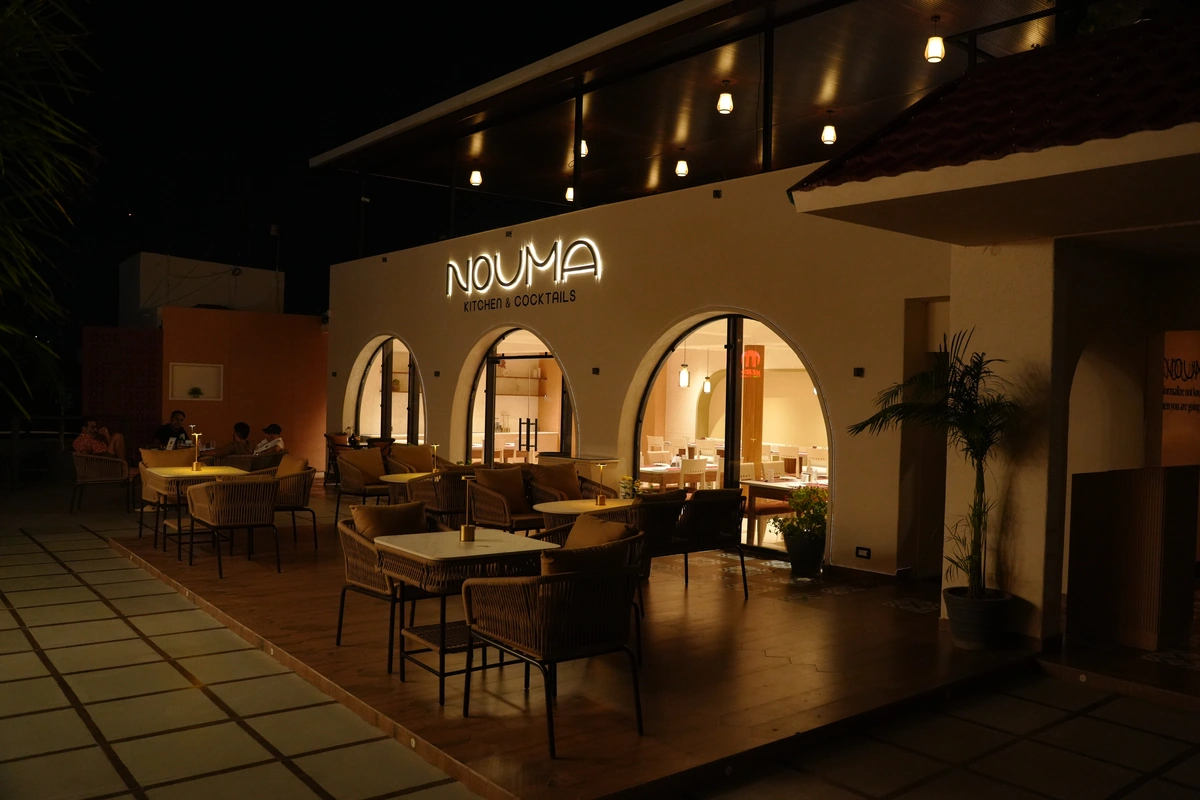 NOUMA arches glowing at night